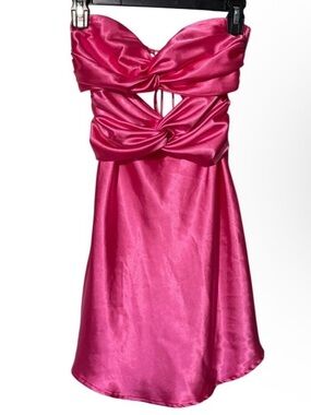 Pink Satin Strapless Cutout Mini Dress Corset Sorority Bachelorette Party Small